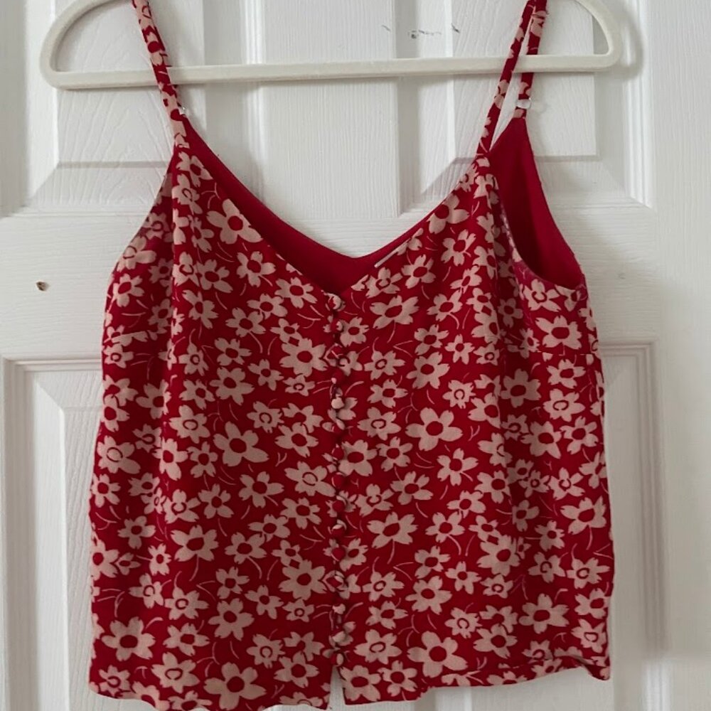 Madewell Red cropped tank top flower pattern buttons size 4